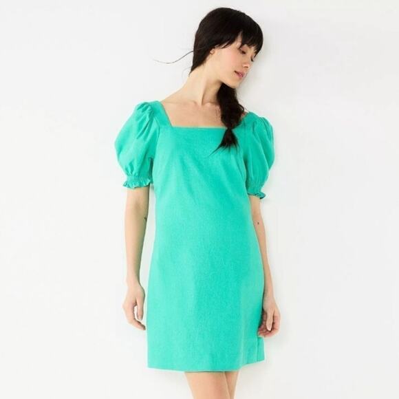 Draper James Dresses & Skirts - Draper James RSVP | Square Neck Puff Sleeve Mini Dress Linen Rayon Green XXL